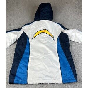 Los Angeles Chargers Jacket Women L Zip Up Detachable Hood Bolt Two Sided Lined